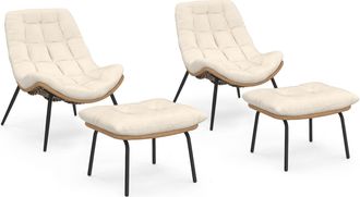 IDMarket Set Di 2 Poltrone Reclinabili Loa In Rattan Con Cuscini Ecr&ugrave; E Poggiapiedi