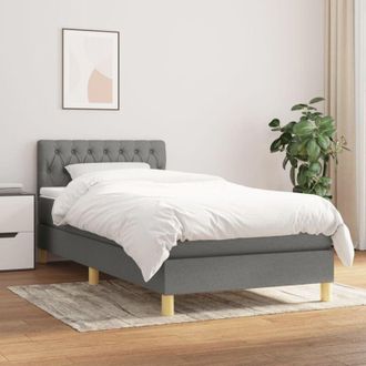 vidaXL Cama Box Spring Con Colch&oacute;n Tela Gris Oscuro 100x200 Cm Vidaxl
