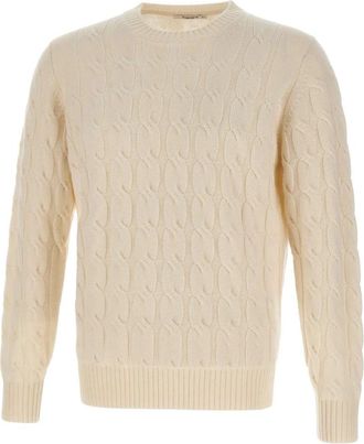KANGRA Maxi Cable Crew Sweater - Heren - Cashmere truien - Wit - 2XL - Kasjmier - Truien & Vesten