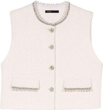 Maje Beaded tweed jacket in Ecru at Nordstrom, Size 34 Eu