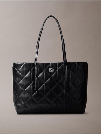 Calvin Klein Womens Quilted Emblem Logo Small Tote Bag - Black