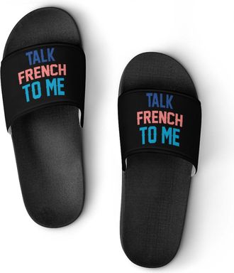 Generic Talk French To Me Shower Shoes Slipper for Women Men Beach Slippers Quick Drying Non Slip Open-Toe Sandals