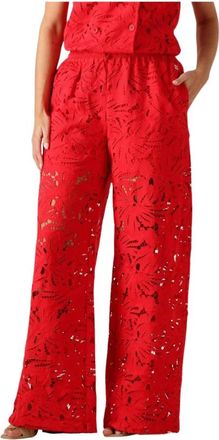 Pom Amsterdam Broeken, Dames, Rood, L, Dames Broeken Pants Lace Bloom Red