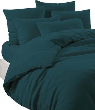 Haomy Housse de Couette Viti Lin Bleu de Prusse, 240 x 220