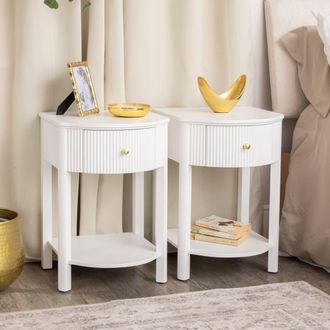 Melody Maison Pair Of Reeded One Drawer Bedside Tables - Willow White Range
