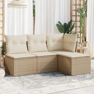 vidaXL Juego De Sof&aacute;s Jard&iacute;n Con Cojines 4 Pzas Rat&aacute;n Sint&eacute;tico Beige Vidaxl