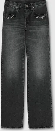 Gucci Cotton Denim Pants With Horsebit, Black, Ready-to-wear
