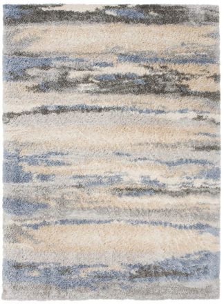 Tapiso Alfombra de sal&oacute;n beige azul rayas shaggy 80 x 150 cm