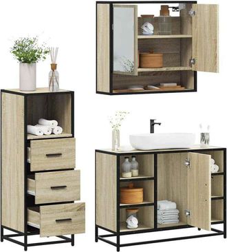 vidaXL Set De Muebles De Ba&ntilde;o 3 Pzas Madera Contrachapada Roble Sonoma Vidaxl