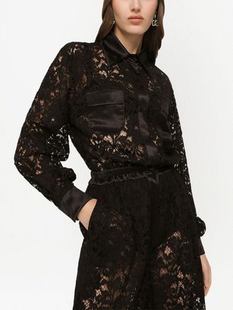 Dolce & Gabbana Lace-Trim Long-Sleeve Jumpsuit - Black