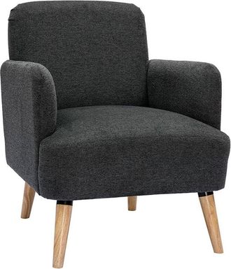 Miliboo Miliboo - Sill&oacute;n N&oacute;rdico De Tela Efecto Aterciopelado Texturizado Gris Oscuro Y Madera Clara Isko