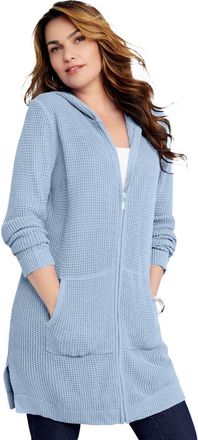 Roaman's Waffle Mega Length Zip Hoodie in Pale Blue at Nordstrom, Size 12
