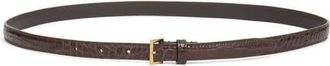 Frame Denim The Petite Square Buckle Croc Embossed Leather Belt in Pomegrnate Croc at Nordstrom, Size X-Small