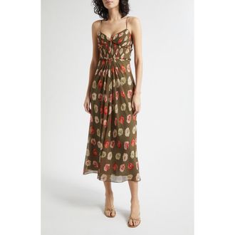Cinq &agrave; Sept Floating Poppies Carline Slipdress in Dark Olive Multi at Nordstrom, Size 10