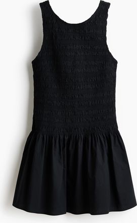 H&M Gesmoktes Baumwollkleid - Schwarz