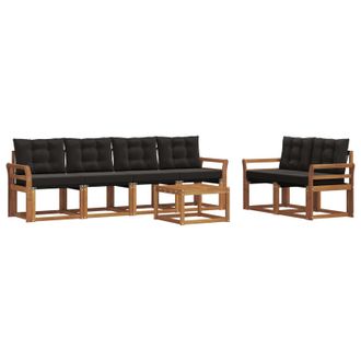 vidaXL Conjunto De Sof&aacute;s De Exterior Con Coj&iacute;n 7 Pcs Natural Y Negro Vidaxl