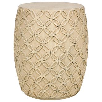 Beliani Beliani - Mesa Auxiliar Mgo Fibra De Vidrio Tapa Redonda Forma De Tambor Resistente A Uv Manchas &Oacute;xido Agua Viento Beige Claro Zogno