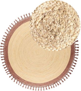 Beliani Beliani - Alfombra Boho R&uacute;stica Redonda 200 Cm De Yute Natural Trenzado A Mano Beige Y Marr&oacute;n Marts