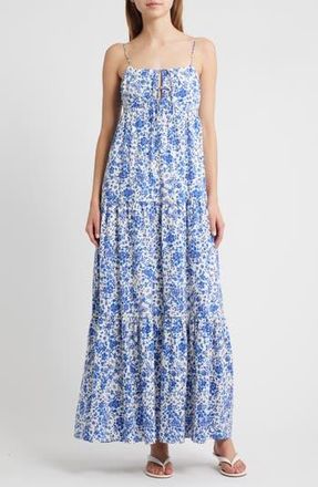 Rails Mica Print Cotton Blend Tiered Maxi Sundress in Blue Marguerite at Nordstrom Rack, Size Small