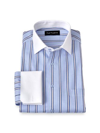 Paul Fredrick Non-iron Cotton Stripe Dress Shirt