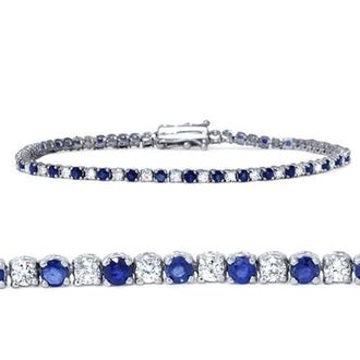 Pompeii3 3ct Blue Sapphire & Diamond Genuine Tennis Bracelet 14K White Gold