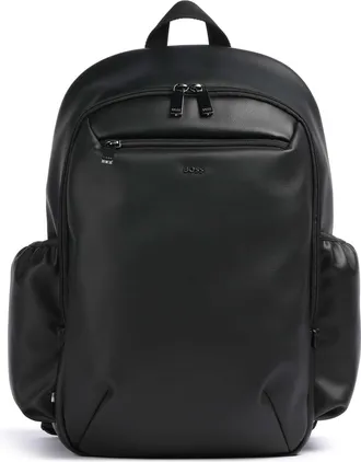 BOSS Black Leather Metal Lettering Zip Backpack
