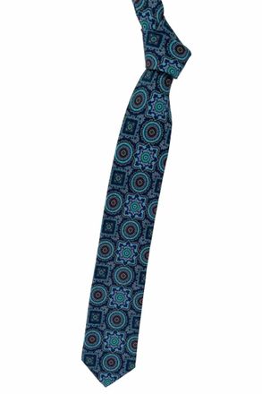 Robert Talbott Mens Medallion Best Of Class Woven Silk And Linen Tie In Navy, Teal And Bronze