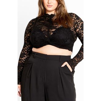 City Chic Arlette Sheer Lace Crop Top in Black at Nordstrom, Size 18W