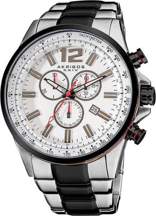 Akribos XXIV White Dial Two-tone Steel Chronograph Mens Watch AK619SSB