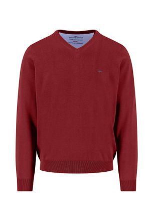 Fynch-Hatton Fine Knit Cotton V-Neck Jumper, Garnet Red, XXL