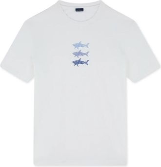 Paul & Shark Sharks Print Katoenen Jersey T-shirt - Heren - T-shirts - Wit - XL - Katoen - Tops