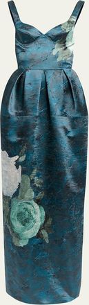 Erdem Floral Crinkle Satin Bustier Cocktail Dress
