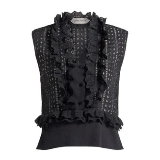 Alberta Ferretti Top sin mangas con volantes y cuello alto de ojal - Tops - Mujer - Negro - L