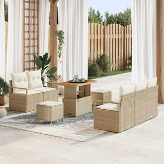 vidaXL Vidaxl - Conjunto De Sof&aacute; De Jard&iacute;n 8 Pcs Beige, Crema 90 X 55 X 71 Cm