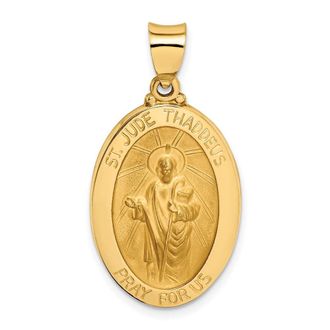Diamond2Deal 14k Yellow Gold Polished and Satin St Jude Thaddeus Medal Hollow Pendant