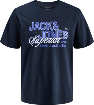 Jack & Jones Plus Size Rundhalsshirt JJELOGO TEE SS O-NECK 2 COL SS26 SN PLS, Herren, Gr. 4XL, navy blazer, Jersey, Obermaterial: 100% Baumwolle, JACK & JONES PLUSSIZE, Rund