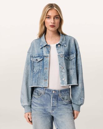 AllSaints Cotton Anders Terry Illusion Shacket, Size: UK 14/US 10