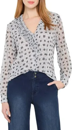Nic+Zoe Abstract Square Ruffle Chiffon Top in Grey Multi at Nordstrom Rack, Size X-Small
