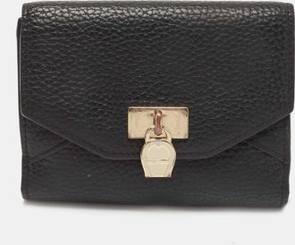 Aigner Black Leather Envelope Flap Compact Wallet