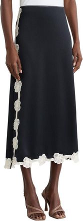 Reiss Doa Satin Floral Lace Trim Midi Skirt
