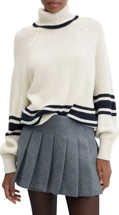 Mango Stripe Turtleneck Sweater in Ecru at Nordstrom Rack, Size X-Small