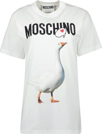 Moschino T-shirt met ganzenprint - Dames - T-shirts - Wit - XS - Katoen - Tops