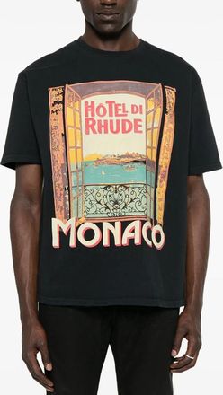 Rhude Mens Hotel di Monaco T-Shirt in Black