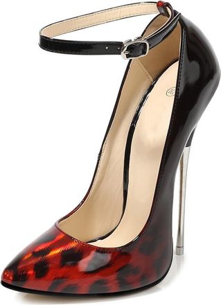 Generic Red,7.5 UK,Womens Pumps Ankle Strap High Heels with Pointy Closed Toe Stiletto Heel Patent Leather Colorblock Evening Party Prom Dress Shoes