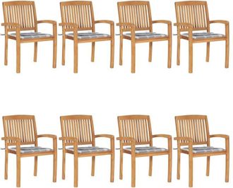 vidaXL Sillas De Jard&iacute;n Apilables 8 Uds Madera De Teca Con Cojines Vidaxl