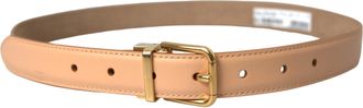 Dolce & Gabbana Womens Beige Calfskin Leather Gold Metal Buckle Belt Calf