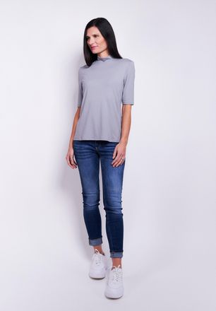 Seidel Moden Stehkragenshirt SEIDEL MODEN, Damen, Gr. 34, grau, Jersey, Obermaterial: 95% Viskose, 5% Elasthan, figurumspielend h&uuml;ftlang, Rundhals, abgesteppte Kan
