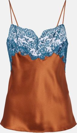 Saint Laurent Lace-trimmed silk satin camisole