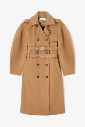 Ganni Beige Wool Trench Coat - Size 8/10