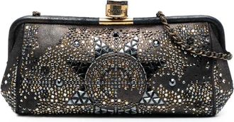 Chanel 2016-2017 CC Glitter Lambskin Studded Frame Clutch on Chain crossbody bag - women - Lambskin - One Size - Black